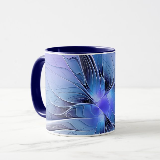 Caneca Arte fractal moderna abstrata lavanda azul (Frente Esquerda)