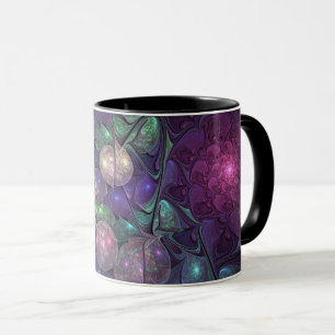 Caneca Arte Fractal Moderna Abstrato de Brilhante Colorid
