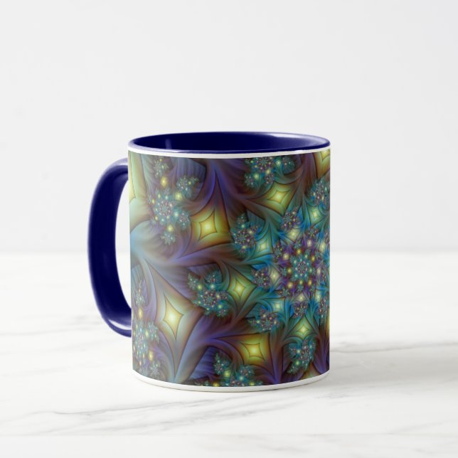Caneca Arte Fractal Roxa Roxa Abstrato brilhante iluminad (Frente Esquerda)