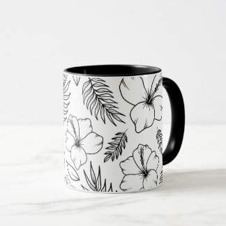 Caneca Arte Gráfica de Linha de Hibisco Tropical
