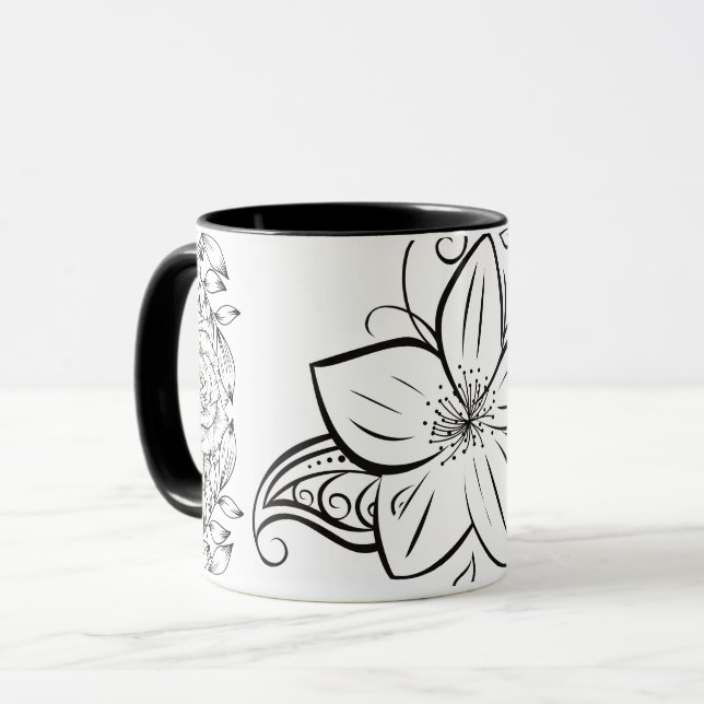 Caneca Arte Gráfica Monocromática, Linda Flor (Frente Esquerda)