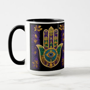 Caneca Arte Hamsas Dourado Roxo Verde do Mardi Gras