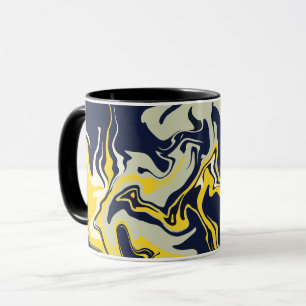 Caneca Arte Líquida em Verde Azul Claro, Amarelo e Creme