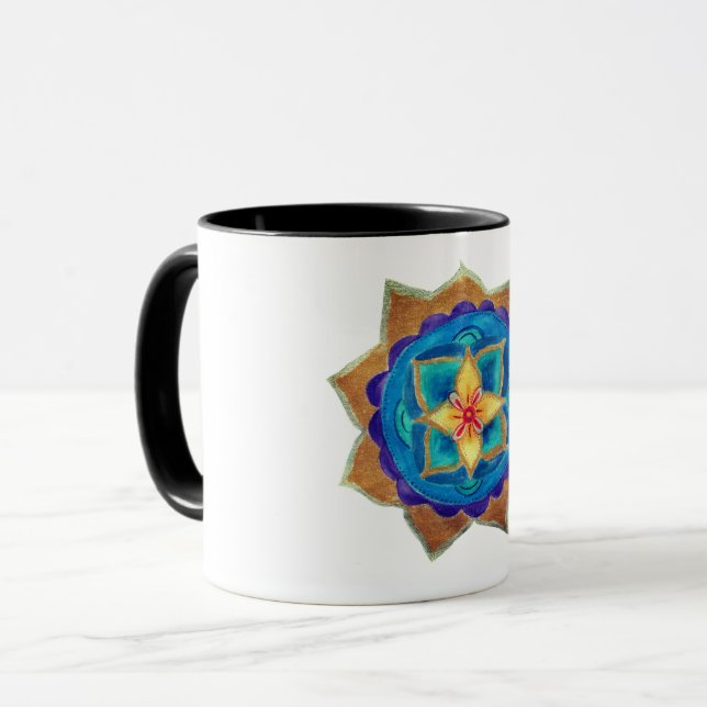 Caneca Arte mandala azul pintada à mão Ringer Combo Mug (Frente Esquerda)