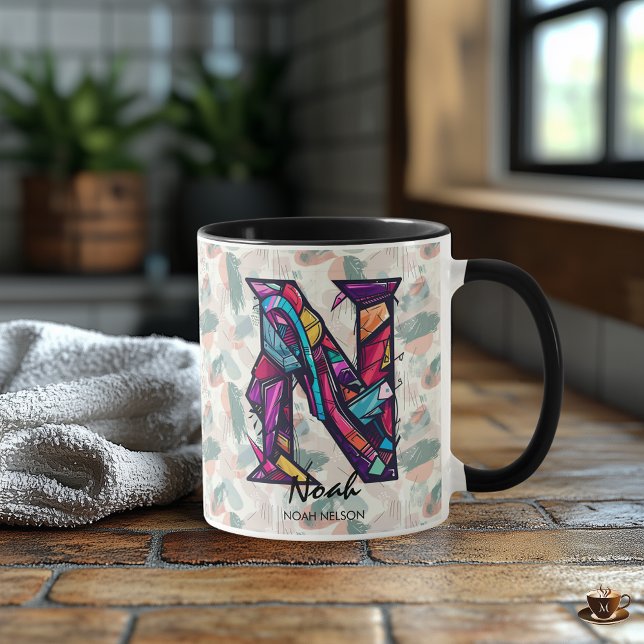 Caneca Arte moderna abstrata da letra N geométrica (Criador carregado)