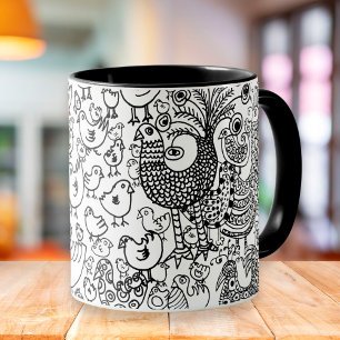 Caneca Arte Moderna Desenhada à Mão em Preto e Branco de 