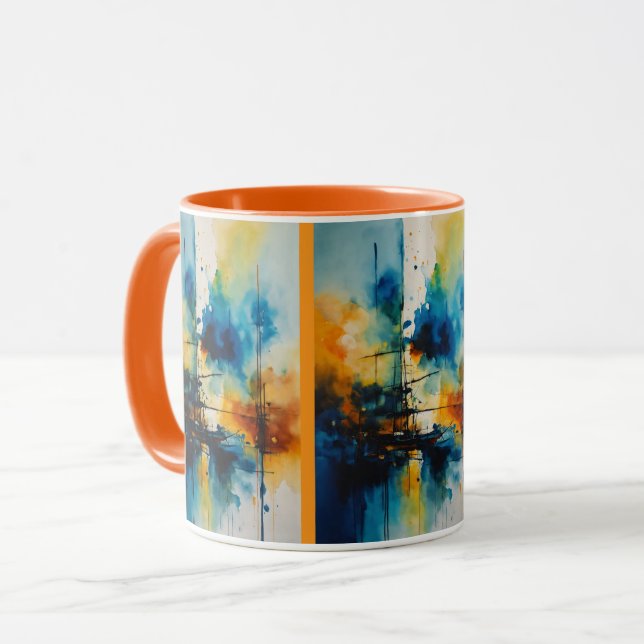 Caneca Arte Moderna | Design Cinematográfico Azul e Laran (Frente Esquerda)