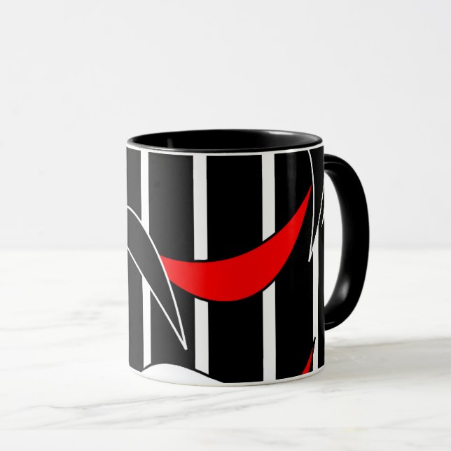Caneca Arte moderna preta, branca e vermelha (Frente Esquerda)