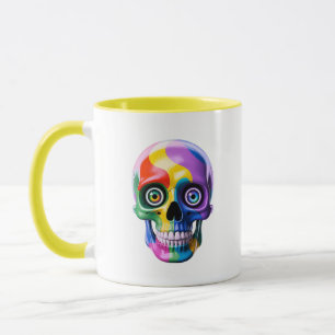 Caneca Arte Moderna Psicodélica Arco-íris de Crânio