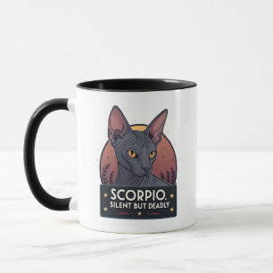 Caneca Arte Mortal Silenciosa do Zodíaco Escorpião Gato S