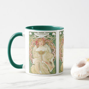 Caneca Arte Novo Antiga, Champenois por Alphonse Mucha