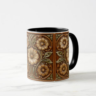 Caneca Arte Novo Deco Majólica Floral Artesanal Antiga