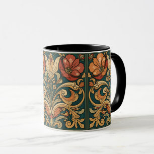 Caneca Arte Novo Deco Vintage Majólica Floral Artesanal