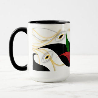 Caneca Arte Ornamental Abstrata Preta, Dourada, Vermelha