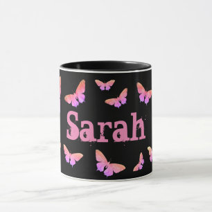 Caneca Arte Pop Borboleta Legal Rosa Bonito Adicionar Nom