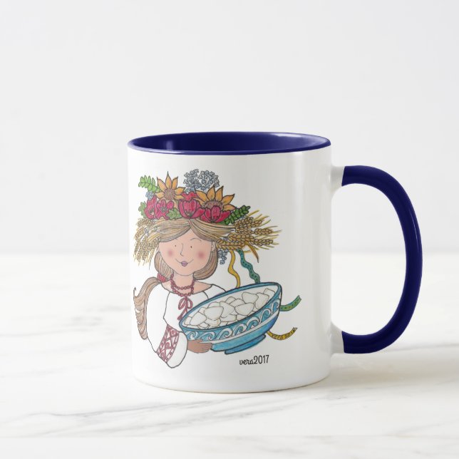 Caneca Arte popular do ucraniano da menina de Perogie (Direita)