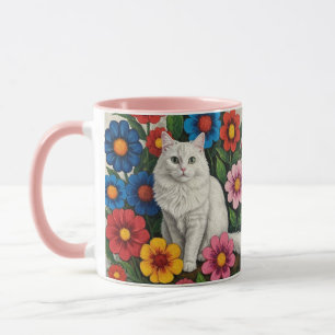 Caneca Arte Popular Gato e Flores