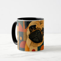 Arte Popular Pug Colorida Padrão Geométrico de Cac