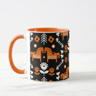 Caneca Arte popular sobre cavalos escandinavos