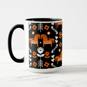 Caneca Arte popular sobre cavalos escandinavos