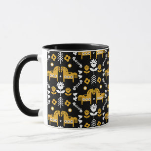 Caneca Arte popular sobre cavalos escandinavos