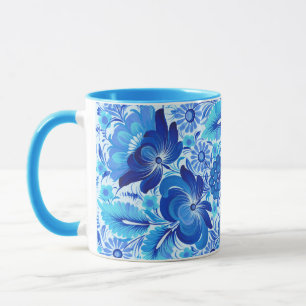 Caneca Arte popular tradicional ucraniana Blue Petrikivka