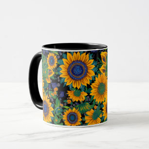 Caneca Arte popular ucraniana de Petrikivka. Girassóis fl
