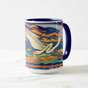 Caneca Arte Retro Art Nouveau Friso de Flamingos Voadores