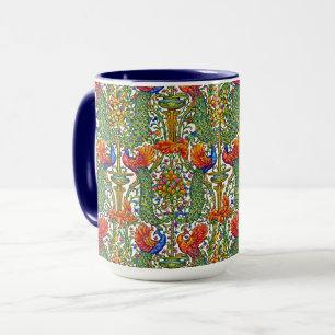 Caneca Arte Retro Art Nouveau Pavões & Frutas por Walter 