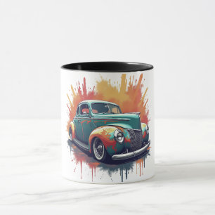 Caneca Arte Retro Colorido de Carro Clássico Lowrider dos