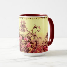 arte têxtil vitoriano rosa floral elegante vermelh