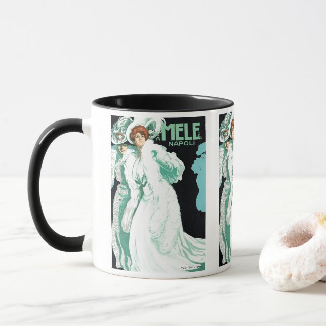 Caneca Arte Vintage Art Nouveau, Moda Italiana, Mulheres  (Com Donut)