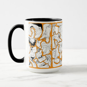 Caneca Artes de Linha de Rostos Laranja