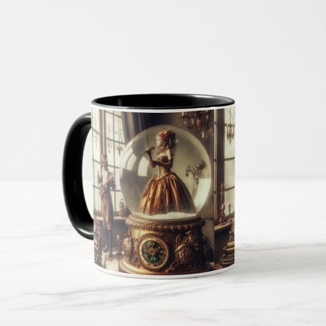 Caneca Artistas do Globo de Neve Vitoriano Steampunk (Frente Esquerda)