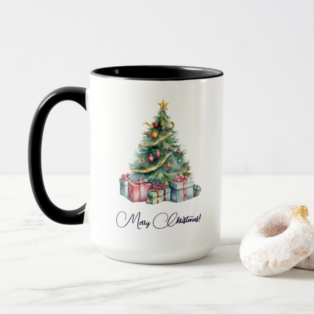 Caneca Árvore Árvore Árvore Natal Rainbow (Com Donut)