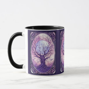 Caneca Árvore Assustadora Lua Cheia Pássaros Roxo Hallowe