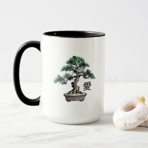 Caneca Árvore Bonsai Estilo Sumi-e Caligrafia Japonesa de