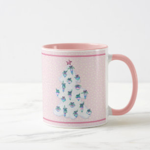 Caneca Árvore branca de Natal w ornamentos de aquarela c