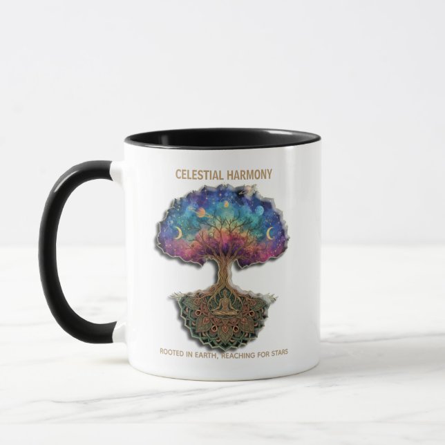 Caneca Árvore da Harmonia Celestial | Mandala de Meditaçã (Esquerda)