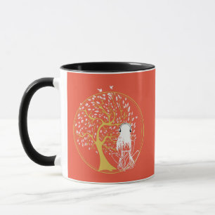 Caneca árvore da vida da mulher na meditação