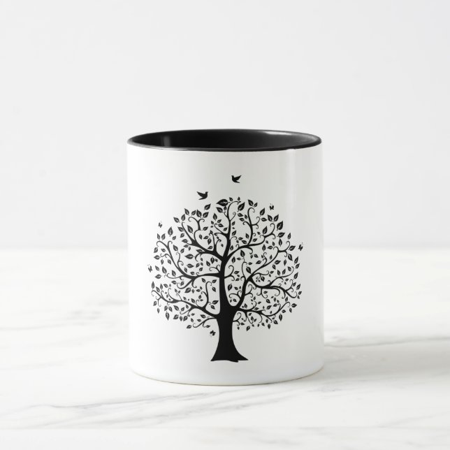 Caneca Árvore da vida Mug Black and White para uma boa sa (Centro)
