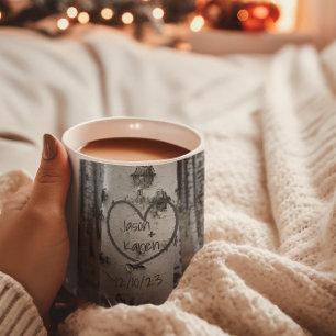 Caneca Árvore de Bétula Personalizada País Rústico Coraçã