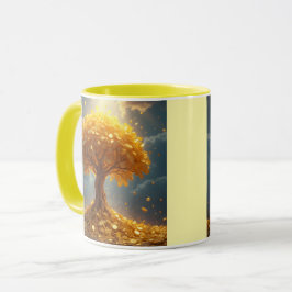 Caneca árvore de dinheiro dourado moedas de ouro