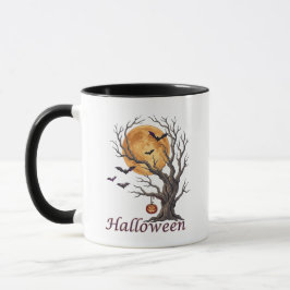 Caneca Árvore de Halloween e Abóbora Jack-o'-Lantern