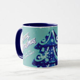 Caneca Árvore de Natal Artística Azul Alegre Família