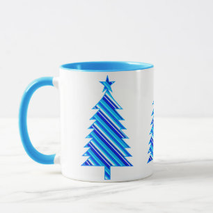 Caneca Árvore de Natal Blue and Turquoise Stripes