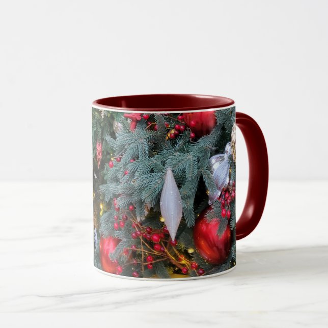 Caneca Árvore de Natal com brinquedos dourados e vermelho (Frente Esquerda)