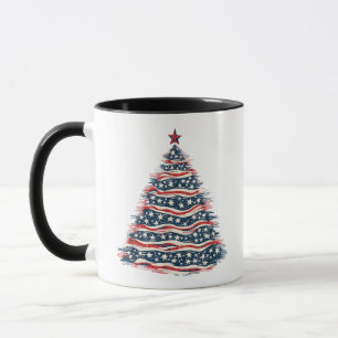 Caneca Árvore de Natal da Bandeira Americana Patriótica