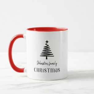 Caneca Árvore de Natal da família personalizada, preto