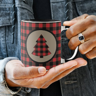 Caneca Árvore de Natal da Xadrez Red Black Buffalo